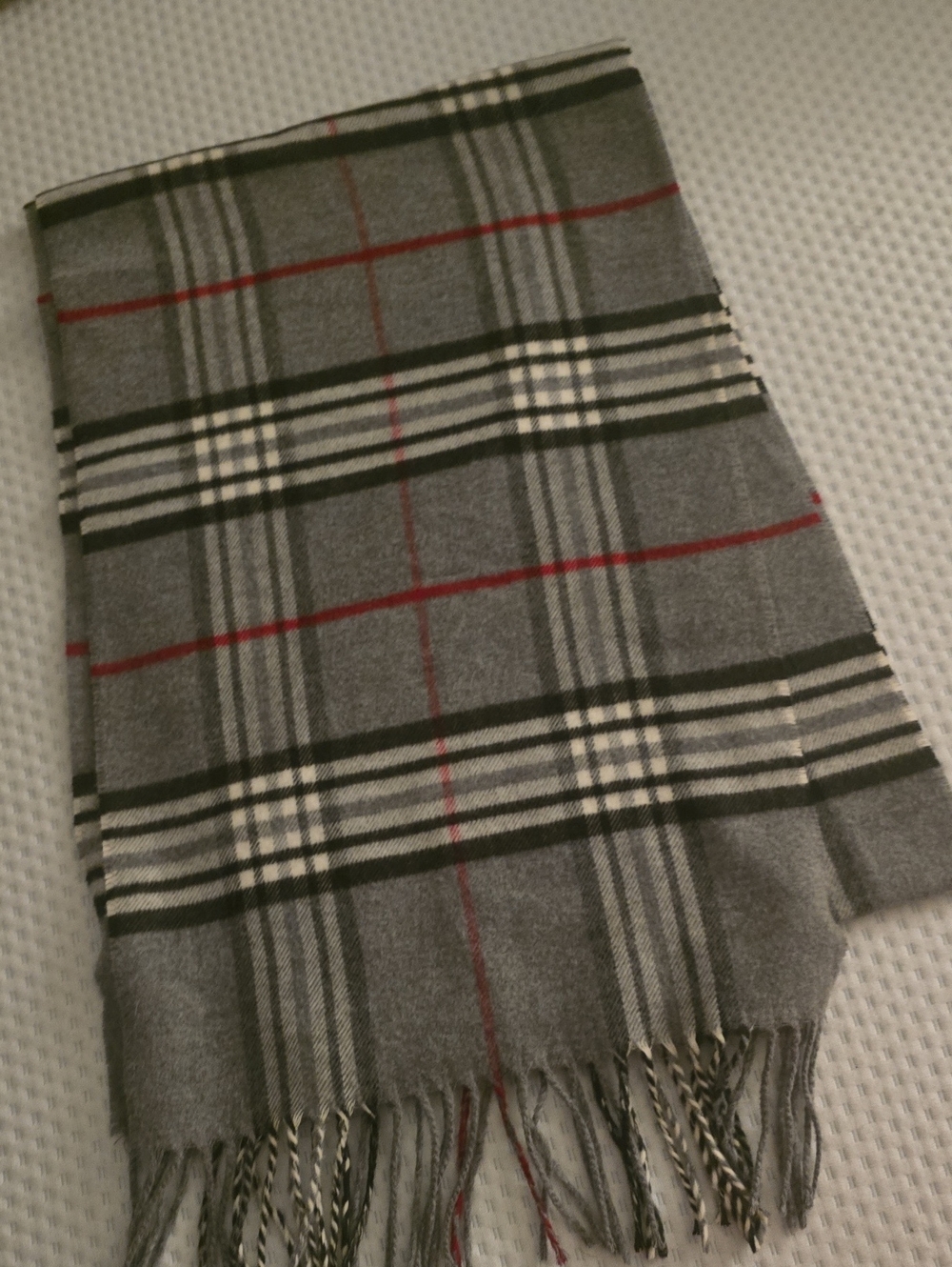 Gray Plaid Scarf with Fringe